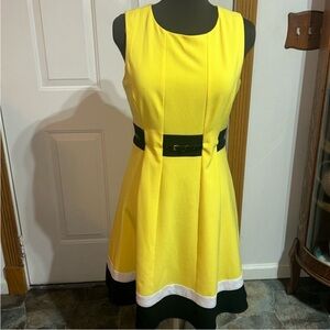 Yellow Sleeveless Dress with Black and White Accents